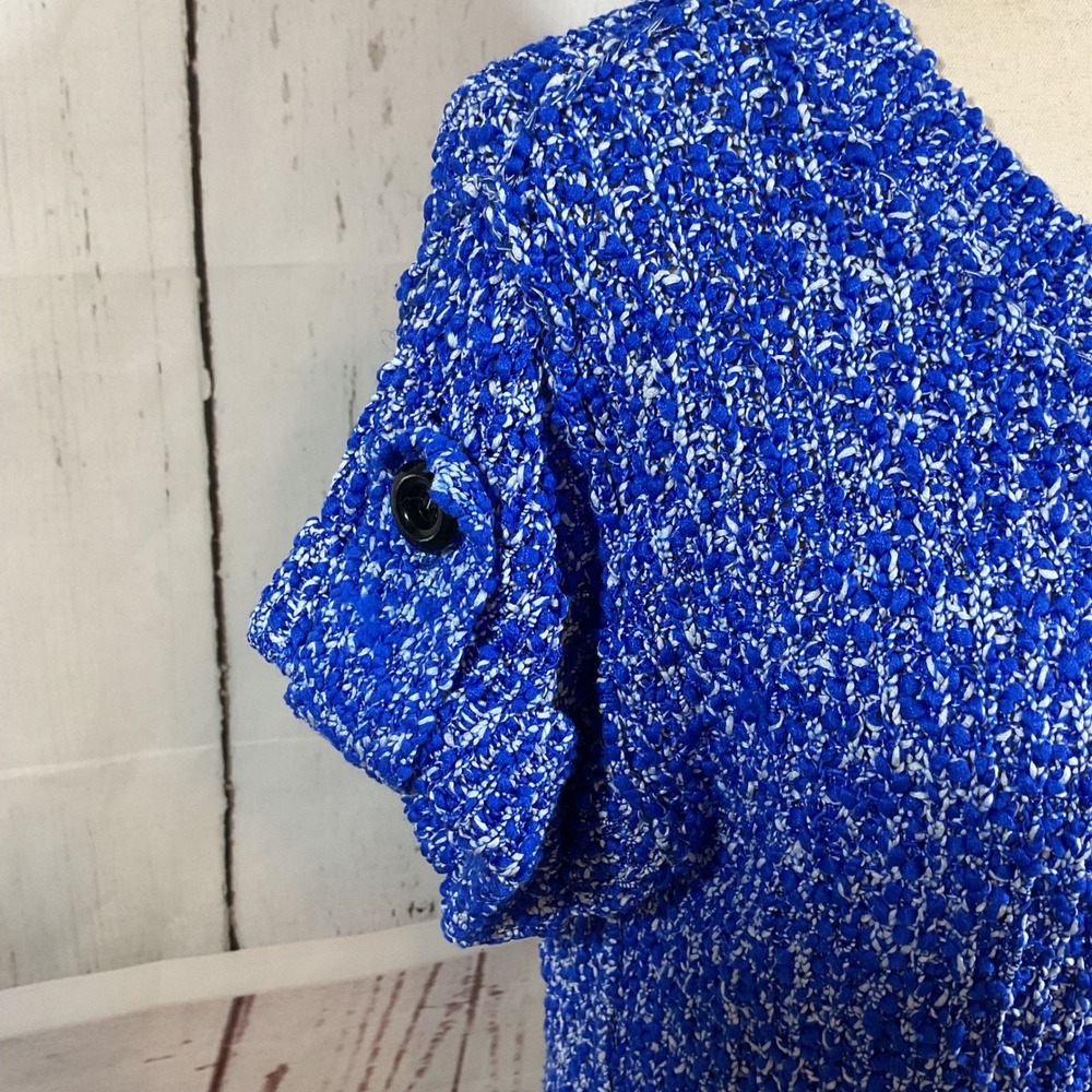 Milly New York Sweater Top S Blue Textured Popcorn Knit Button Tab Short Sleeve - Picture 5 of 15